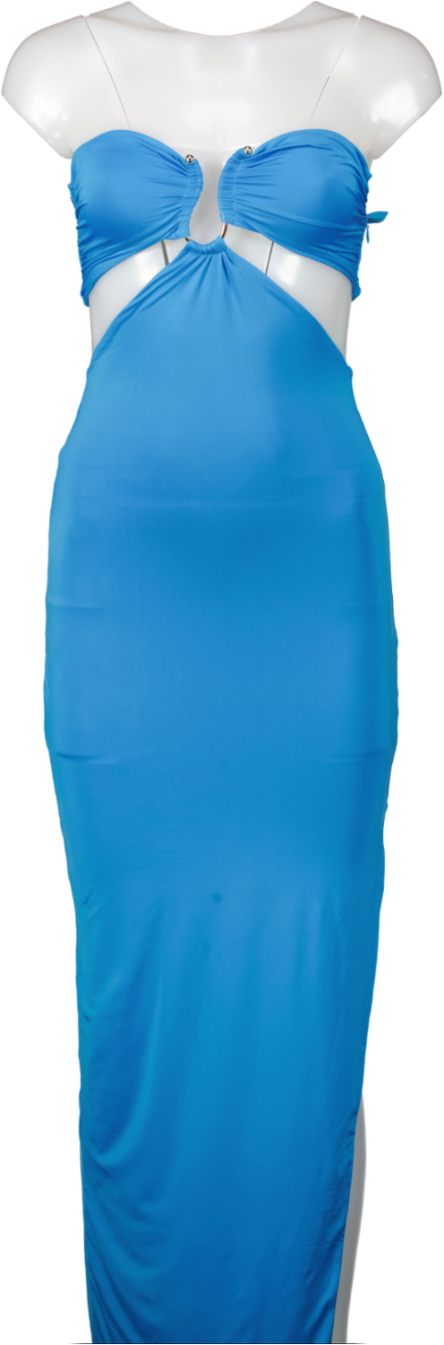Oh Polly Blue Ruched Hardware Detail Bandeau Floor Length Dress UK 8