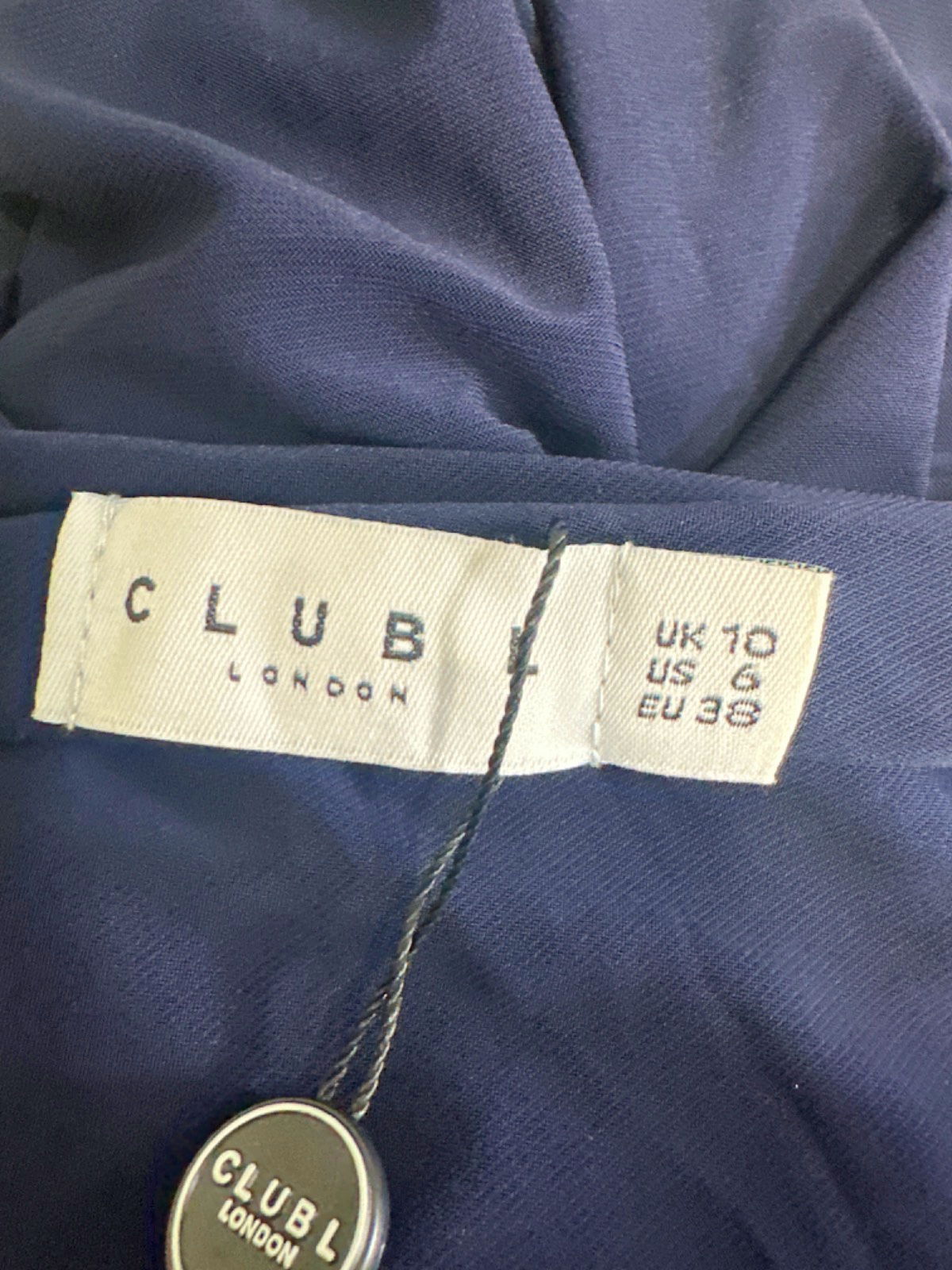 Club L London Navy Asymmetric Flared-Leg Jumpsuit With Cape Sleeve UK 10