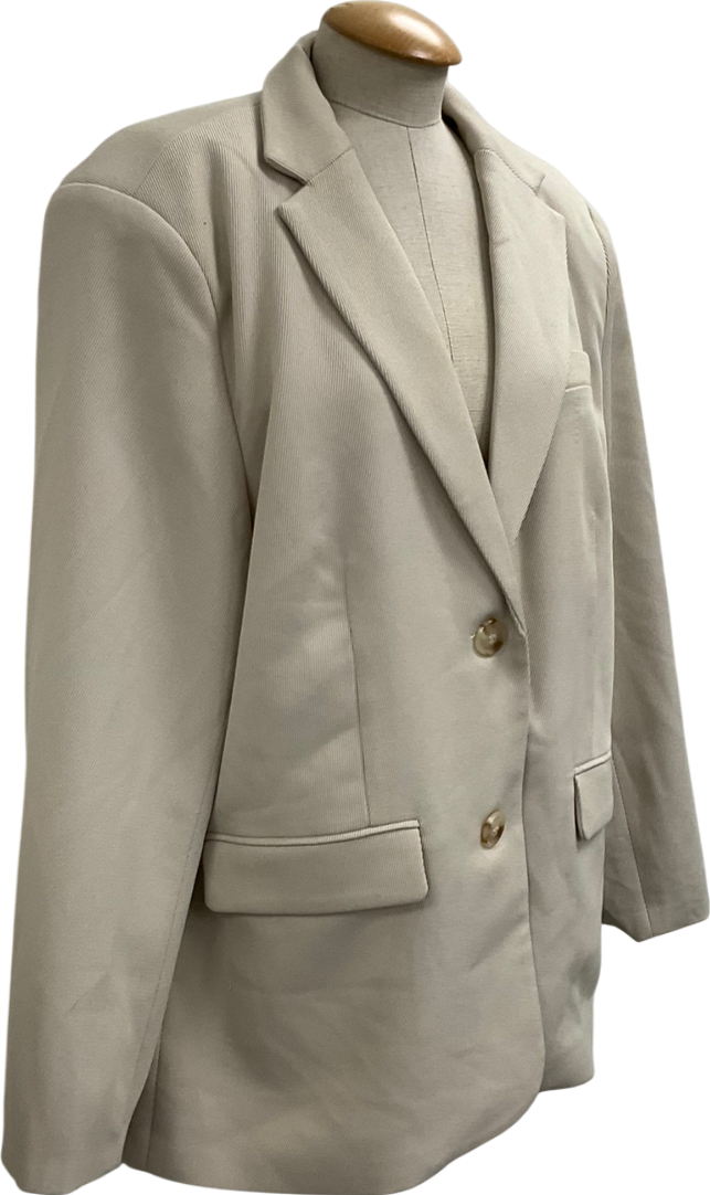 NA-KD Beige Single Breasted Textured Blazer UK 10