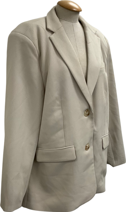 NA-KD Beige Single Breasted Textured Blazer UK 10