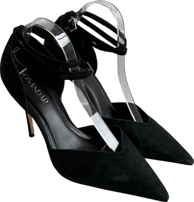 SOSANDAR Black Suede Ankle Strap Pointed Court Shoe UK 8 EU 41 👠
