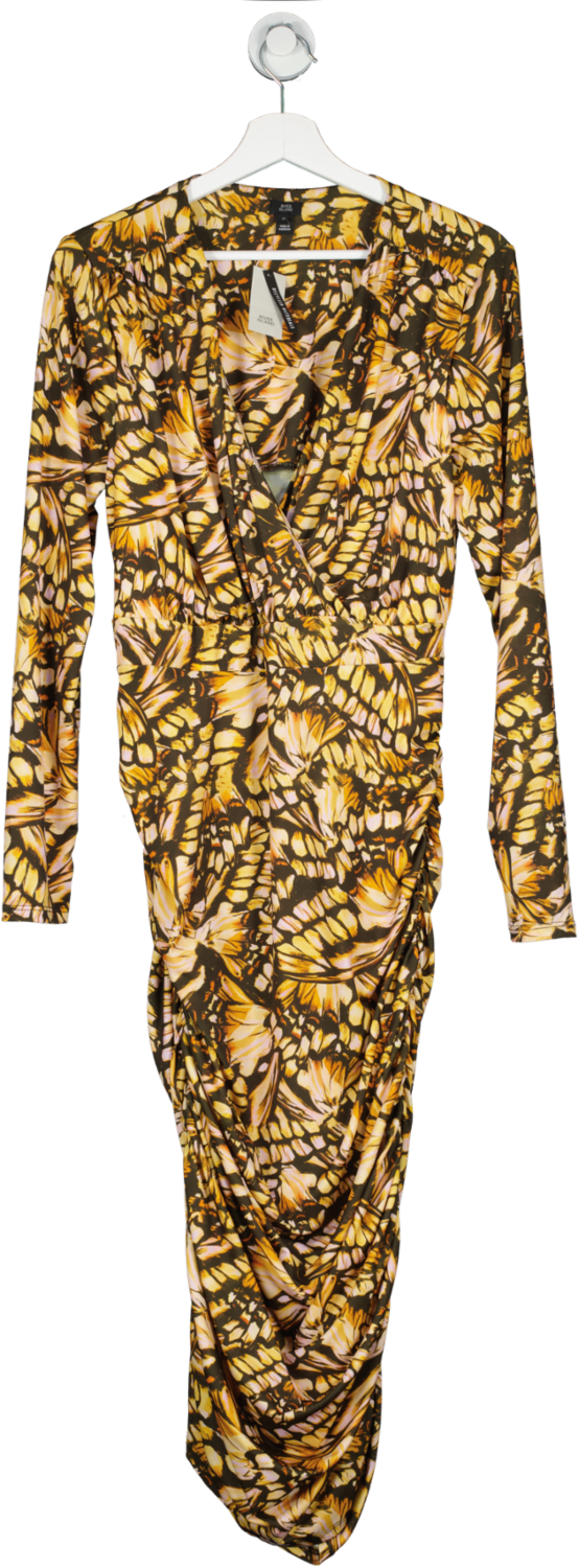 River Island Yellow Butterly Wing Stretch Midi Dress UK 16