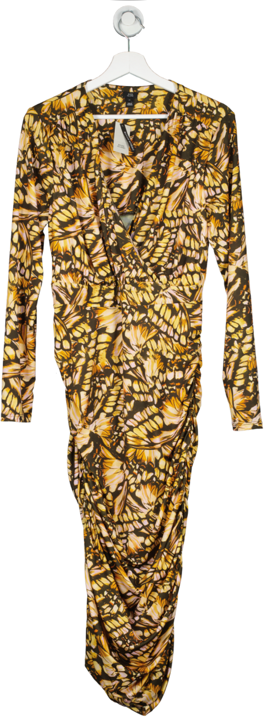 River Island Yellow Butterly Wing Stretch Midi Dress UK 16