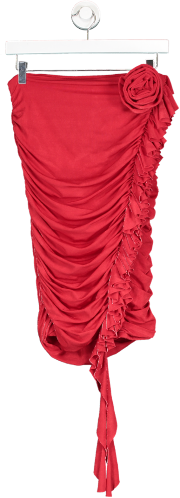 Kikiriki Red Rose Detail Ruched Midi Skirt UK S