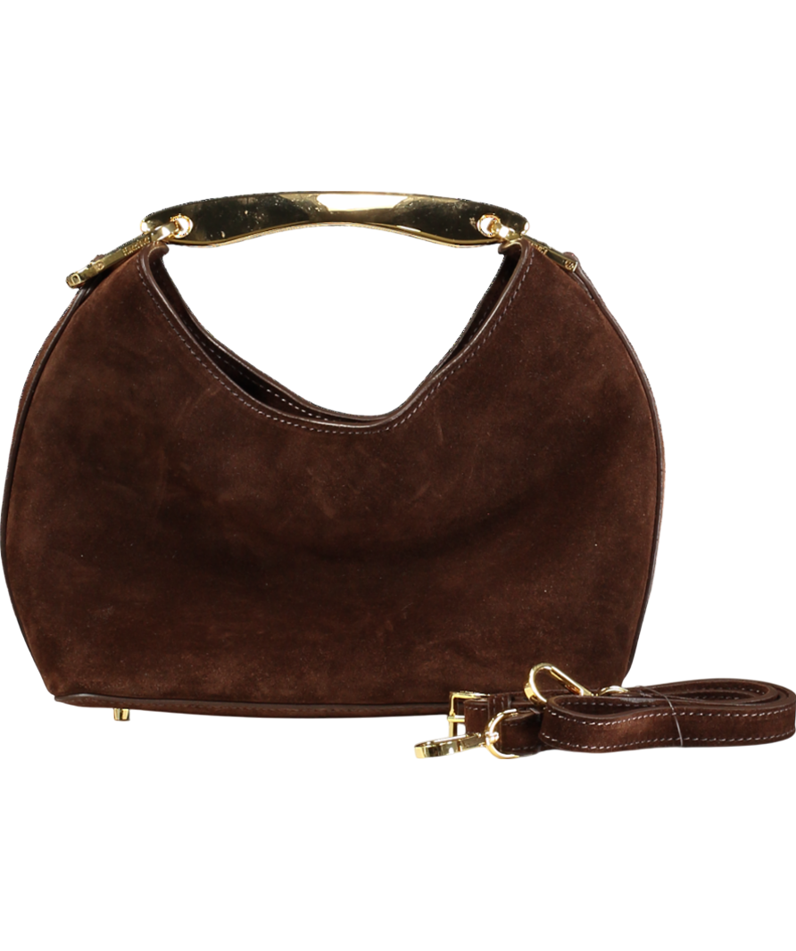 Elleme Boomerang Suede Brownie / Gold Sculptural Handle Bag With Crossbody Strap