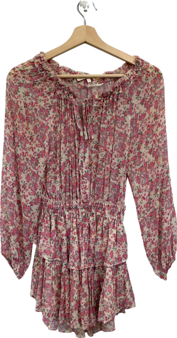 LoveShackFancy Multi-Coloured Floral Silk Mini Dress UK XXS