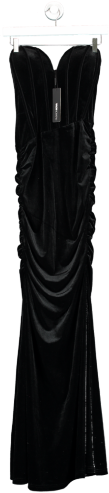 Fashion Nova Black Falling For You Velvet Maxi Dress UK XS