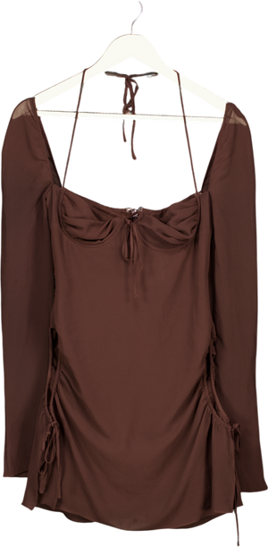House of CB Brown Chiffon Cutout Halter Mini Dress - Fuller Cup UK M