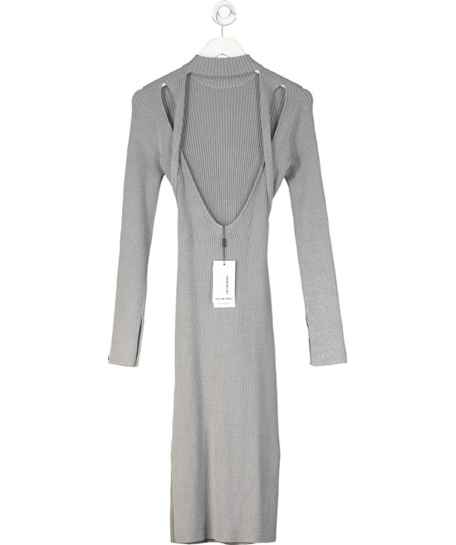 Lavish Alice Grey Romi Knitted Ribbed Open Back Midi Dress UK XS