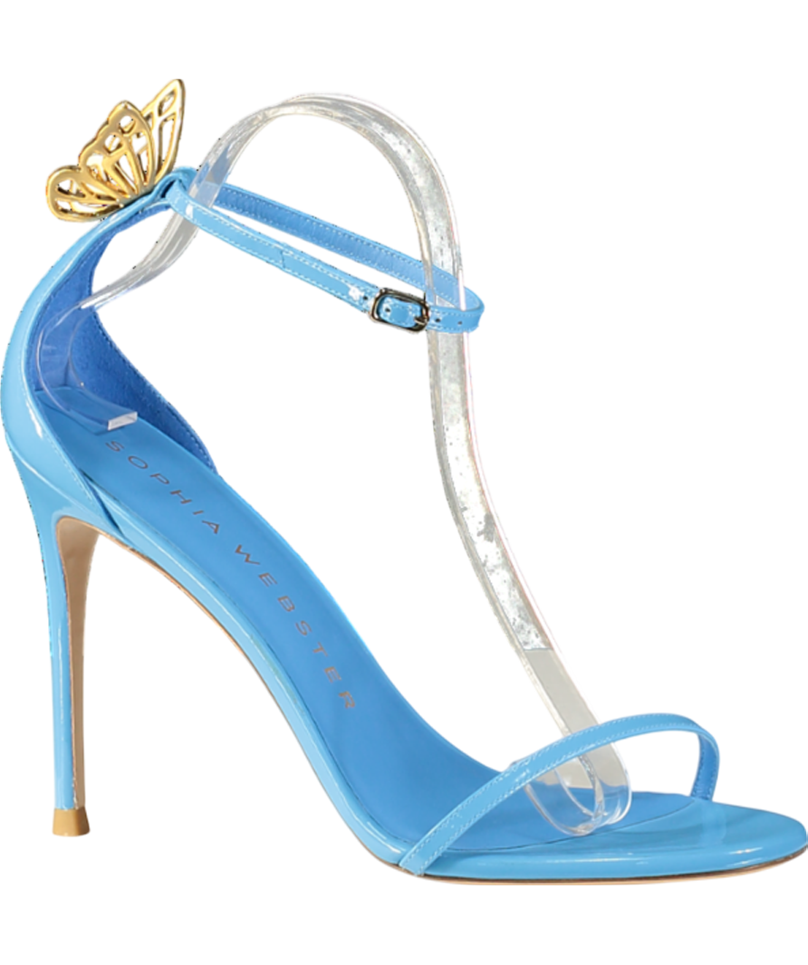 Sophia Webster Mariposa Blue / Gold Patent Butterfly Sandals 100 UK 8 EU 41