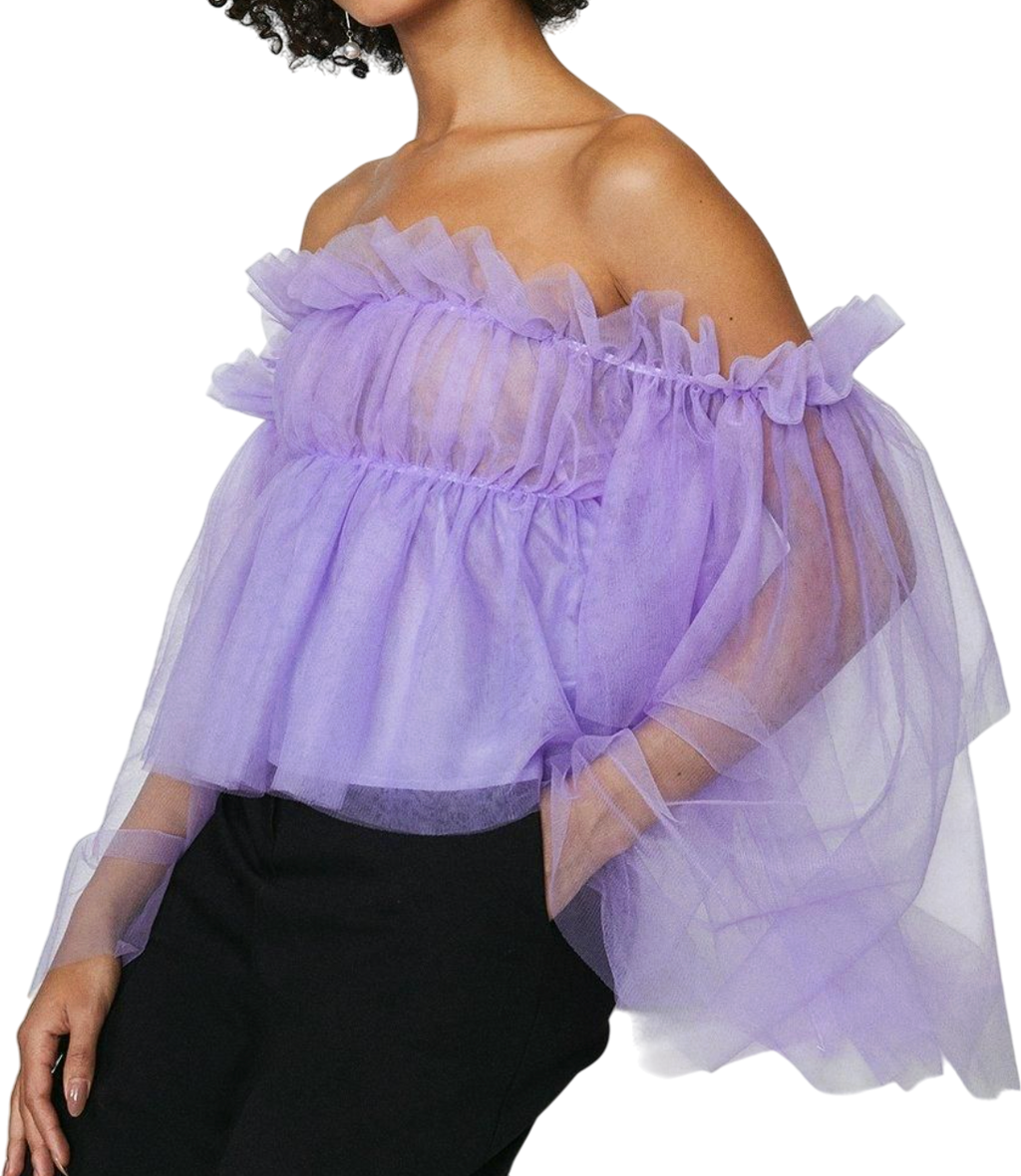 Coast Purple Lilac Mega Tulle Bardot Top UK 8