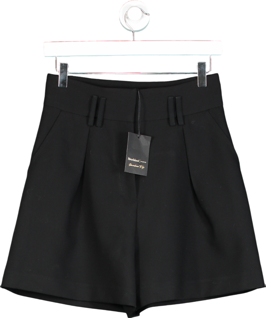 River Island Black High Waisted Pleated Shorts UK 6