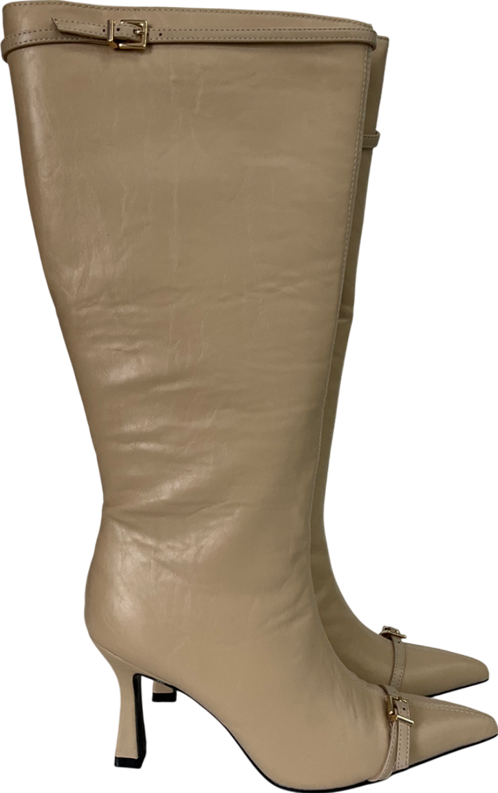 4th & Reckless Beige Buckle Front Knee High Boots UK 7 EU 40 👠