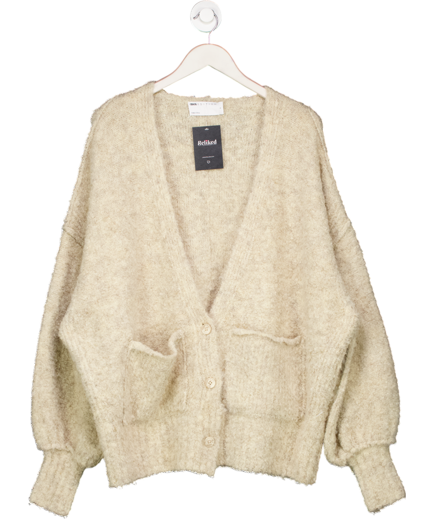 ASOS Beige Knitted Boucle Super Oversized Cardigan UK S