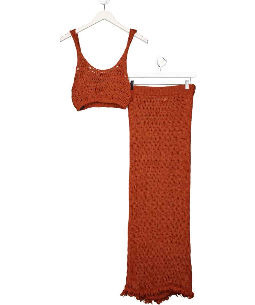 ASOS Edition 2-piece Knitted Beach Top And Maxi Skirt In Rust Brown UK S