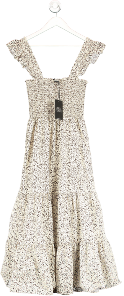 WAT. THE BRAND Beige Smocked Sleeveless Midi Dress UK XS