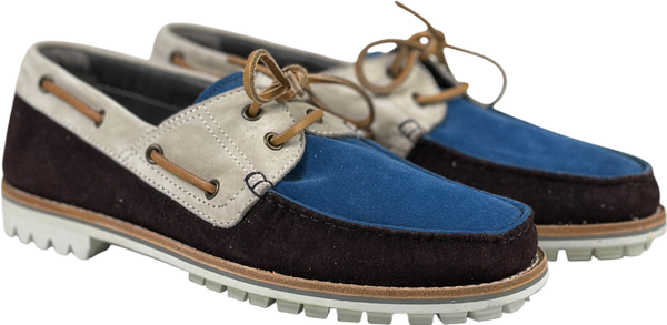 LANVIN Blue / Multi Leather & Suede Boat Shoes UK 9 EU 43