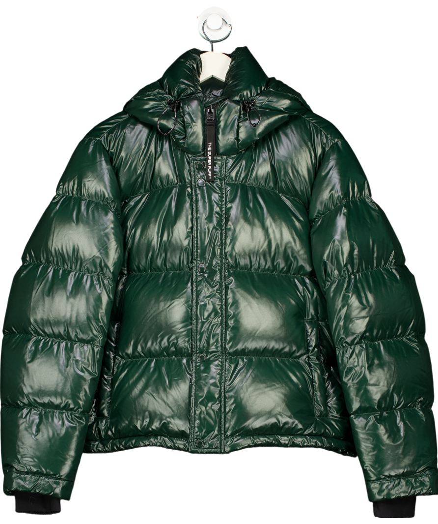 The Super Puff Green Liquid Shine Short Puffer Jacket UK M