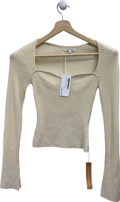 Reformation Ivory Glenna 100% Cashmere Sweetheart Neck Jumper UK S