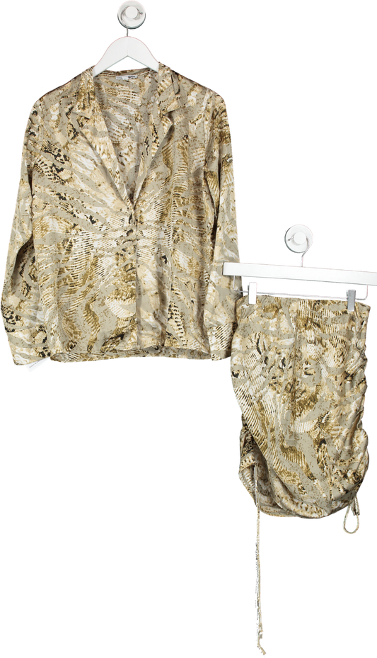 Fashion Nova Brown Snakeskin Print Ruched Skirt And Shirt Co-ord UK S