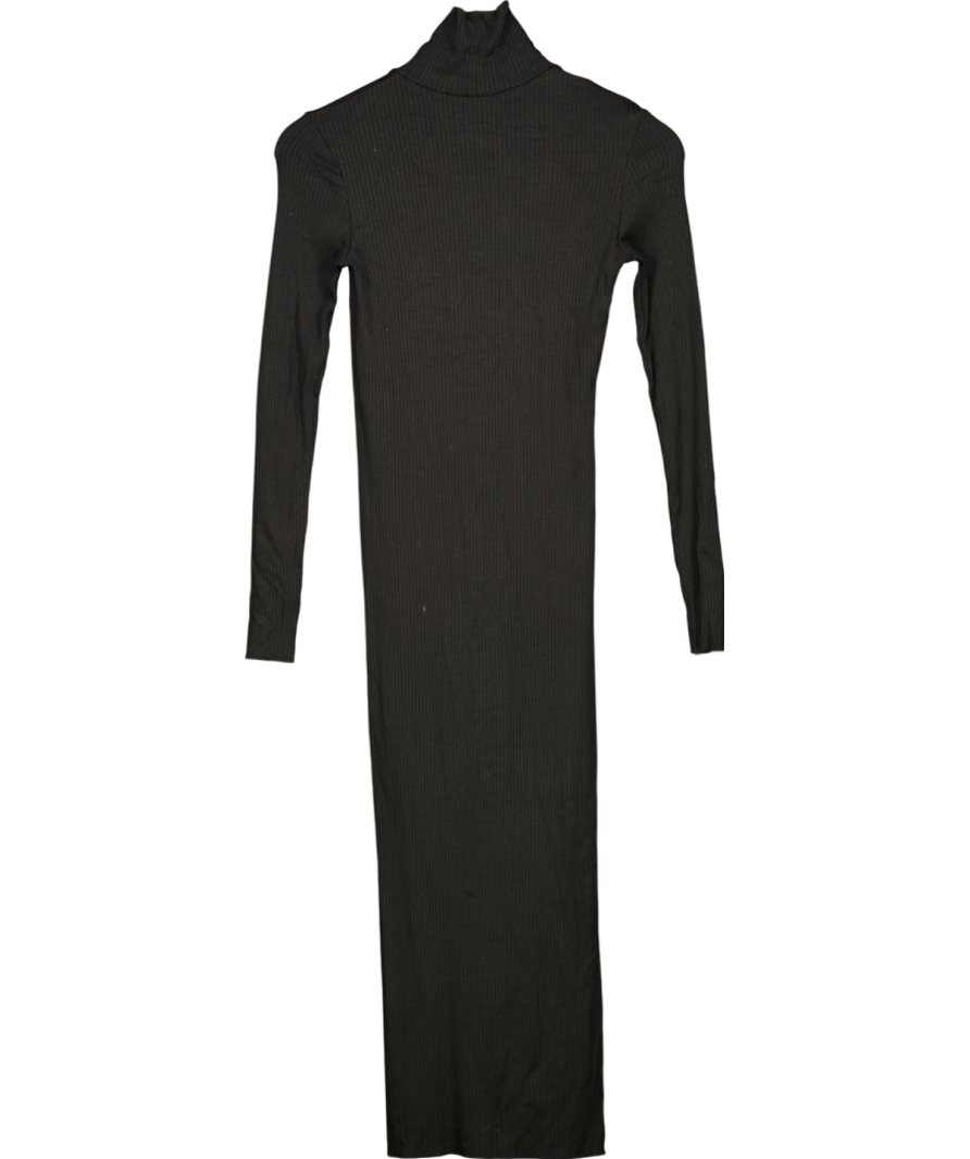 The Range Black Ribbed High Neck Midi Dress UK XS