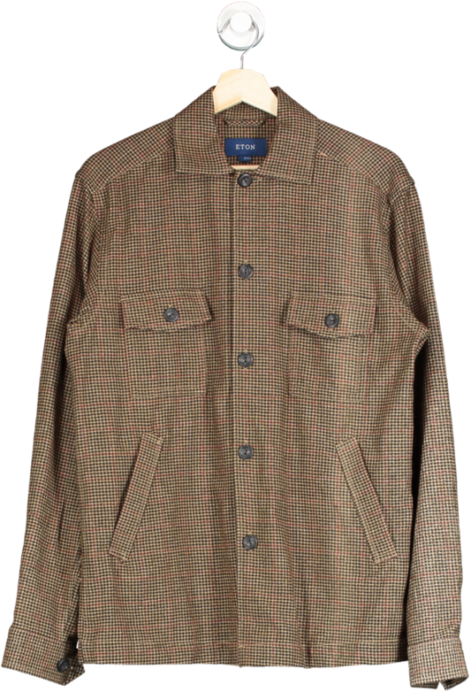Eton Brown Checked Cashmere Wool Overshirt UK S