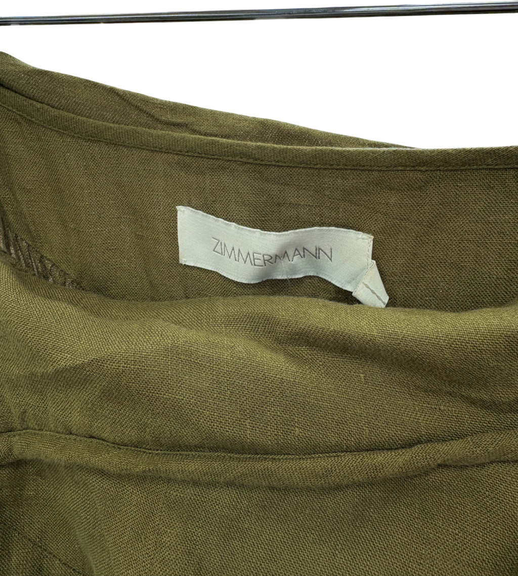 Zimmermann Green Laurel Asymmetric Cut Out Ruched Sleeveless Midi Dress UK 8