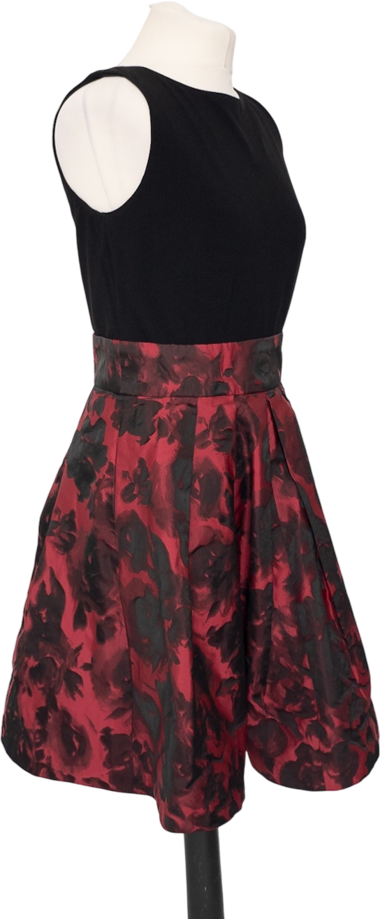 Ralph Lauren Black / Red Floral Satin Fit And Flare Dress Us8 UK 12