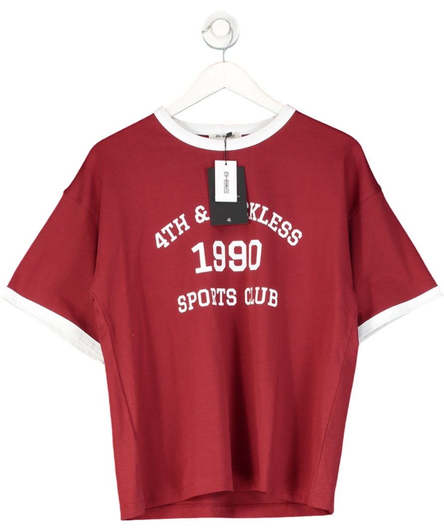 4th & Reckless Red Kayleigh Ringer T-shirt UK XS
