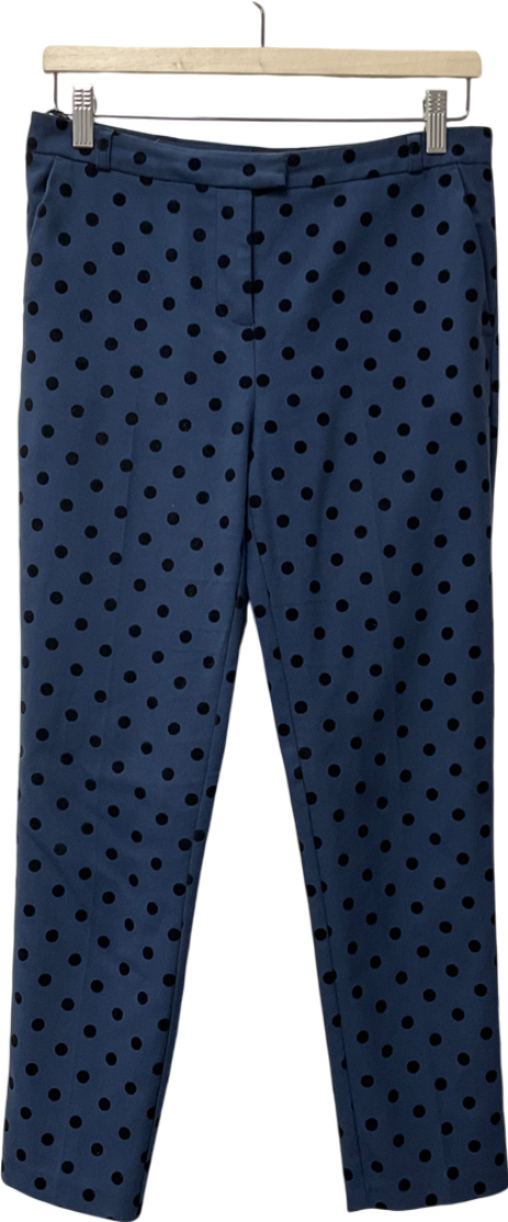 Topshop Blue Trousers With Velvet Black Dots UK 10
