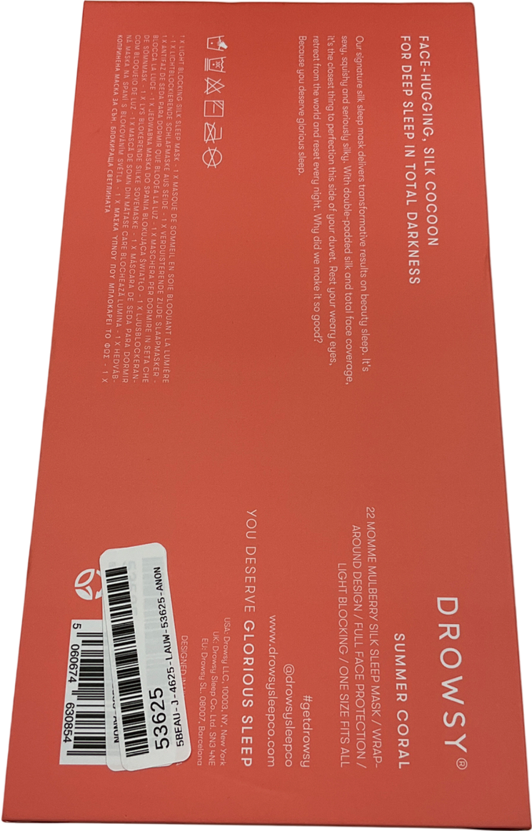 Drowsy Sleep Co Silk Sleep Mask Orange