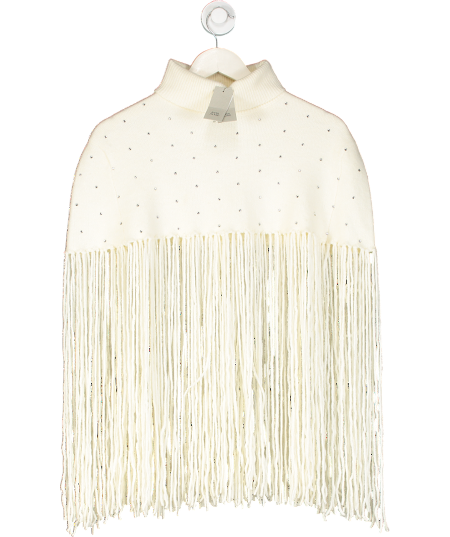 River Island Cream Embellished Knitted Tassel Cape One Size
