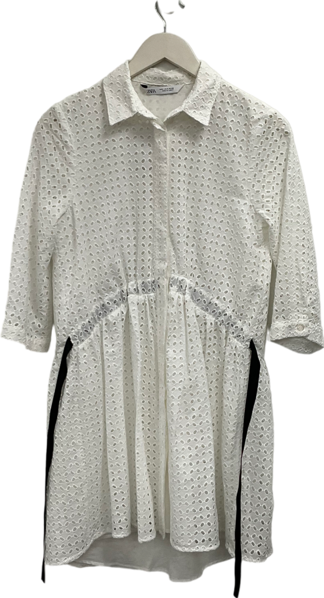 ZARA White Broderie Anglais Mini Dress UK S