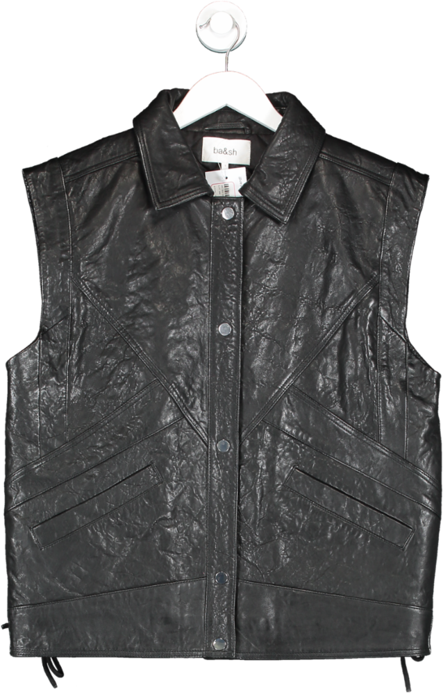 Ba&sh Black Bull Oversized Sleeveless Leather Jacket UK 8
