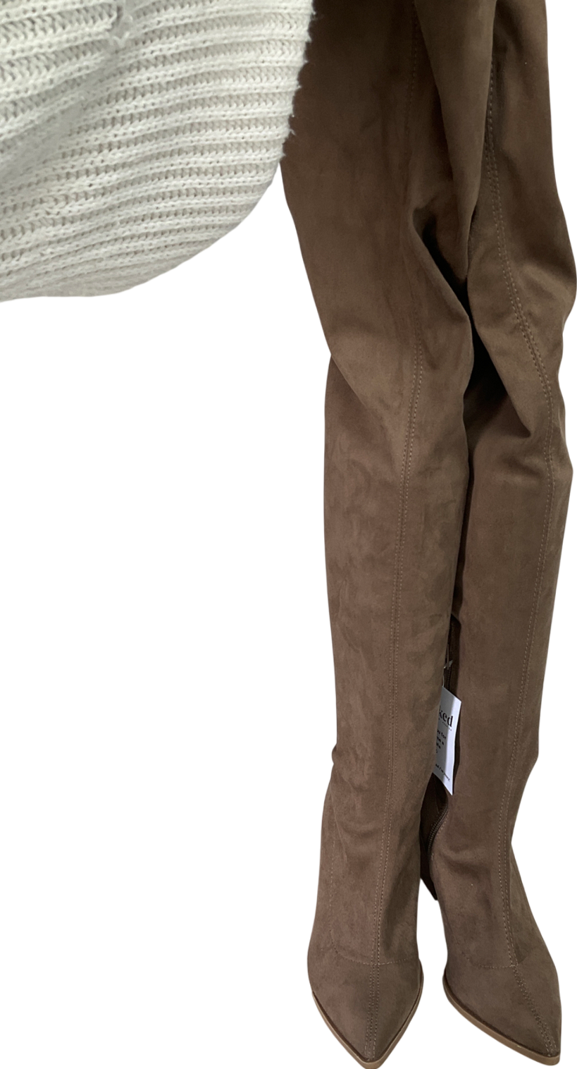 Fashion Nova Brown Over The Knee Block Suede Boots UK 8 EU 41 👠