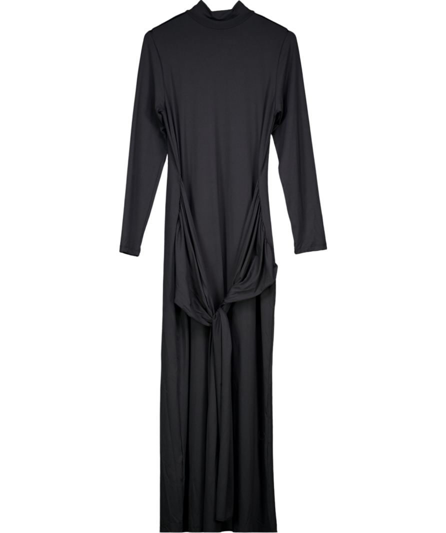 Gina Tricot Soft Tie Front Knot Long Sleeve Maxi Dress With Low Back In Black UK XL