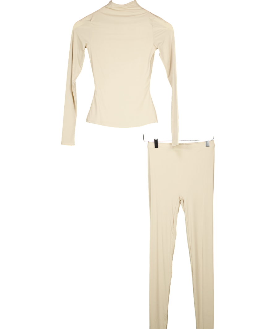 Naked Wardrobe Cream Smooth Sculpt Legging & Smooth Crewneck Top UK 6