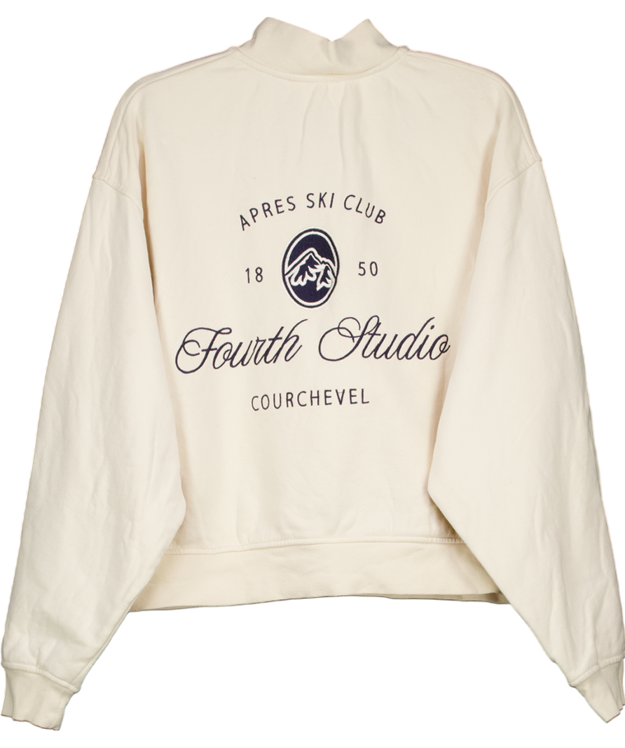 4th & Reckless Apres Ski Club Quarter Zip Embroidered Sweatshirt In Cream UK S