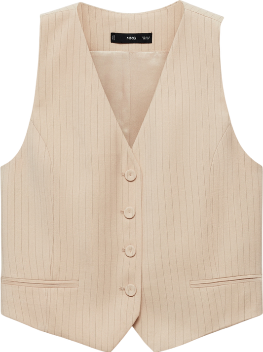 MANGO Beige Striped Suit Waistcoat UK S