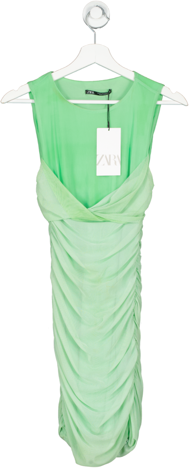 ZARA Green Tulle Ruched Mni Dress BNWT UK M