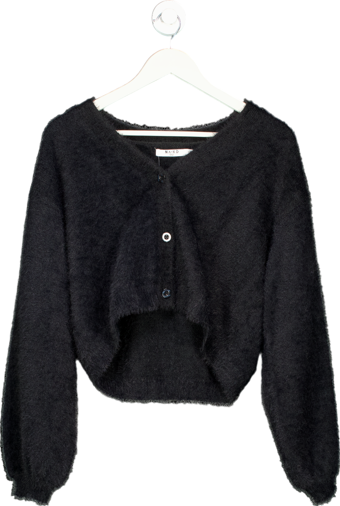 NA-KD Black Fluffy Cardigan UK M