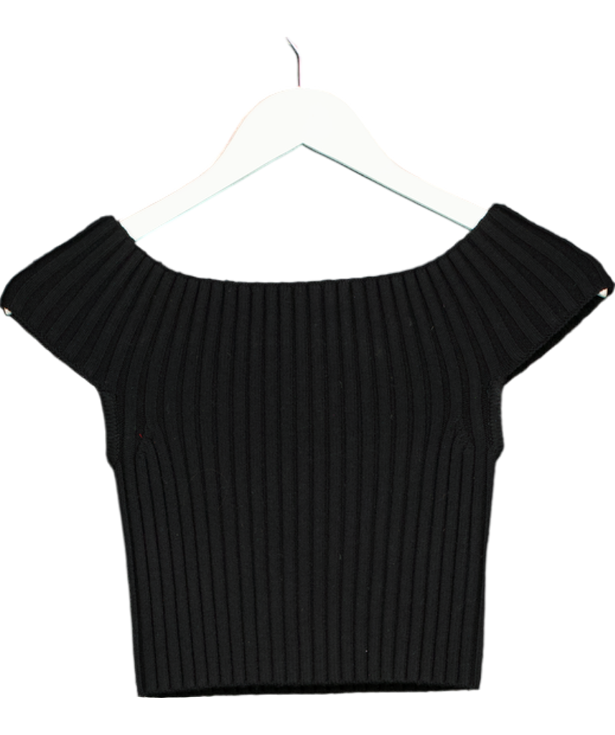 Michael Kors Black Ribbed Knit Wide-neck Top UK S