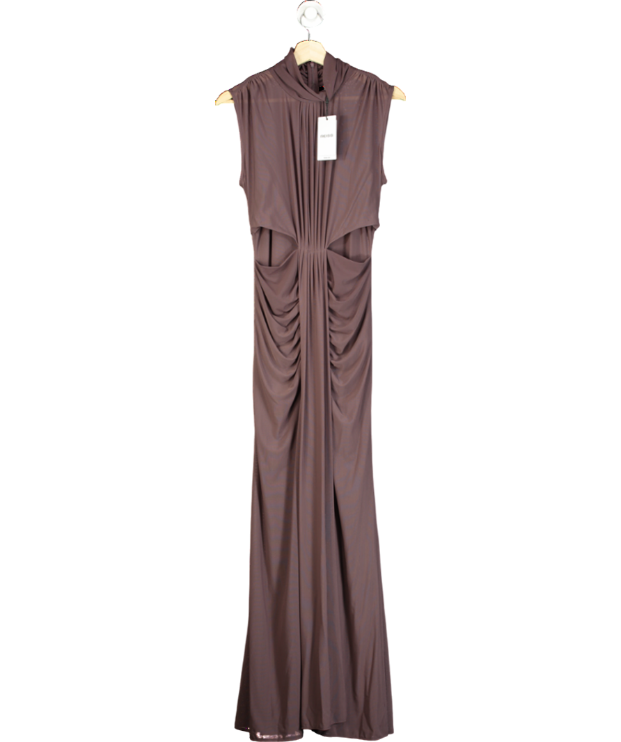 REISS Brown Daniella Sleeveless Ruched Maxi Dress, Taupe UK 10