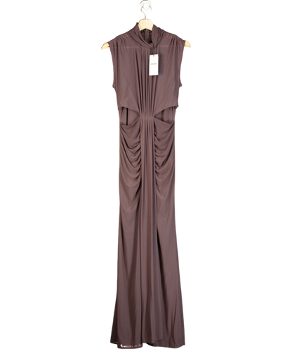 REISS Brown Daniella Sleeveless Ruched Maxi Dress, Taupe UK 10