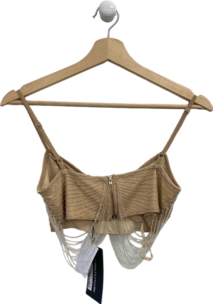 Pretty Little Thing Nude Premium Embellished Draped Bead Bralet UK 6