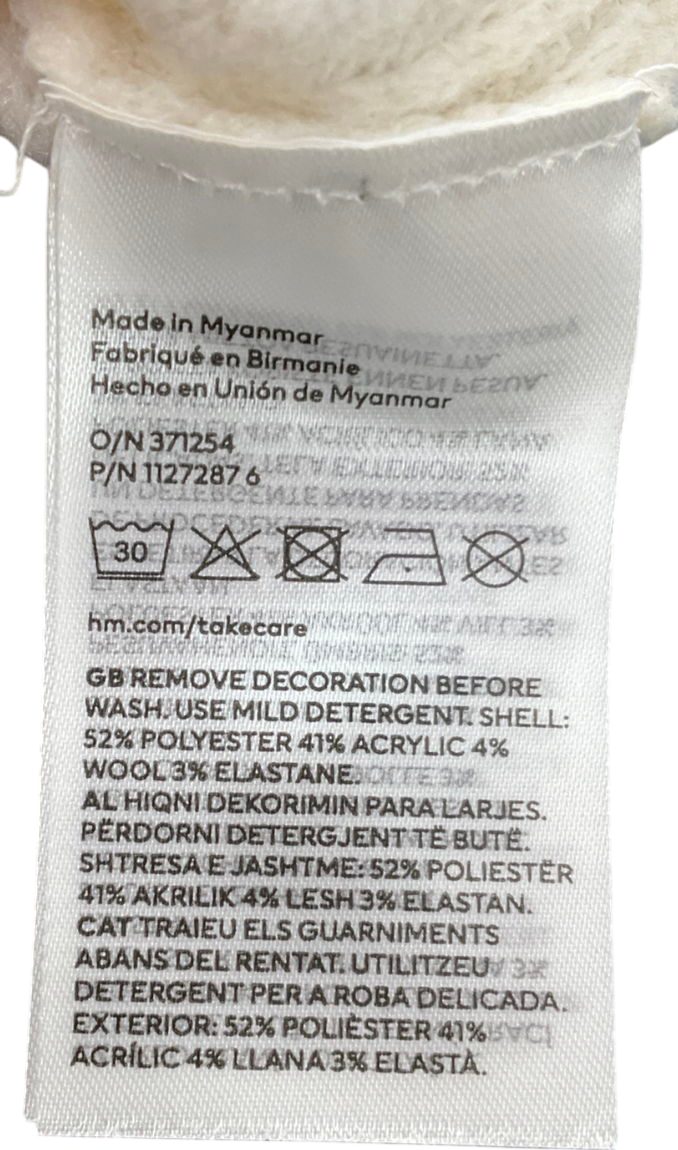 H&M Cream Bow-detail Rib-knit Cardigan UK S