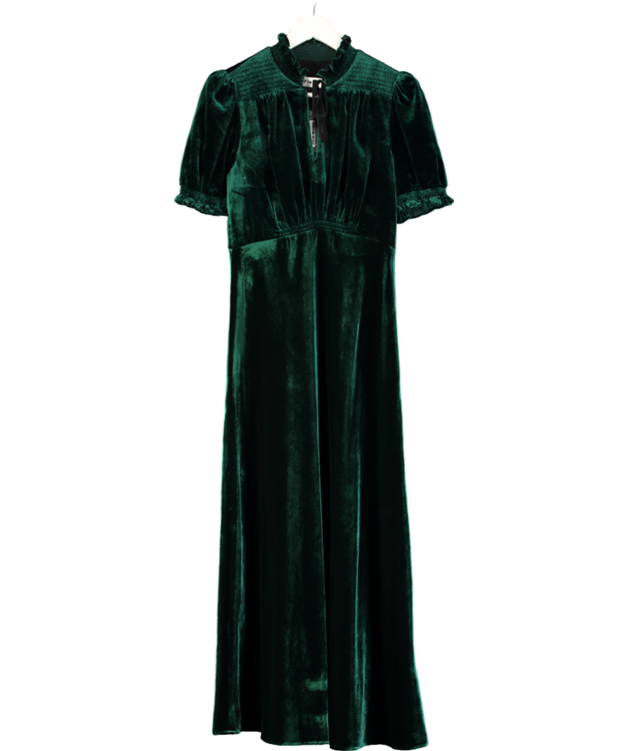 Cefinn Irina Bias Cut Velvet Maxi Dress - Green UK 8