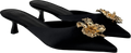 ASOS Design Savvy Flower Trim Detail Mid Heel Mules In Black Satin UK 7 EU 40 👠