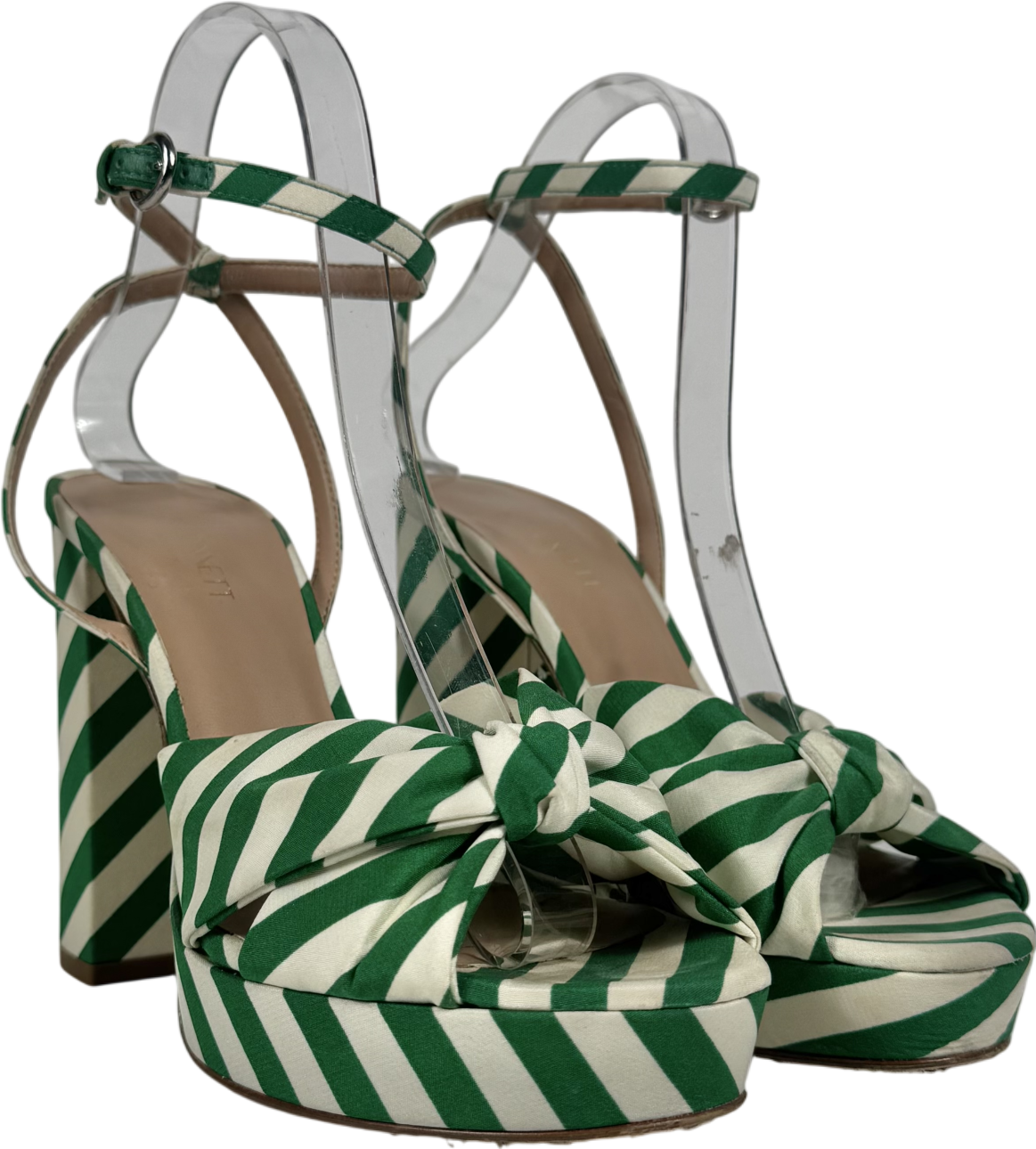 LK Bennett Amanda Green And White Stripe Fabric Platform Sandals UK 4 EU 37 👠