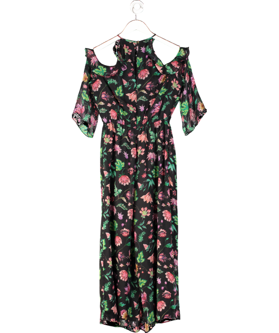 Rachel Zoe Black Floral Print Cold-shoulder Silk Jumpsuit UK 8